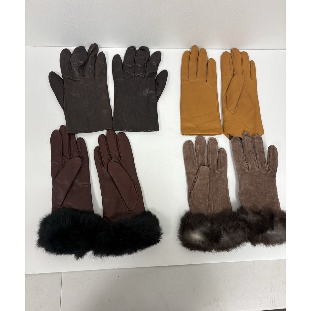 Vintage Leather Women's Gloves Pairs Rabbit, Cashmere See Photos Lot Of 4